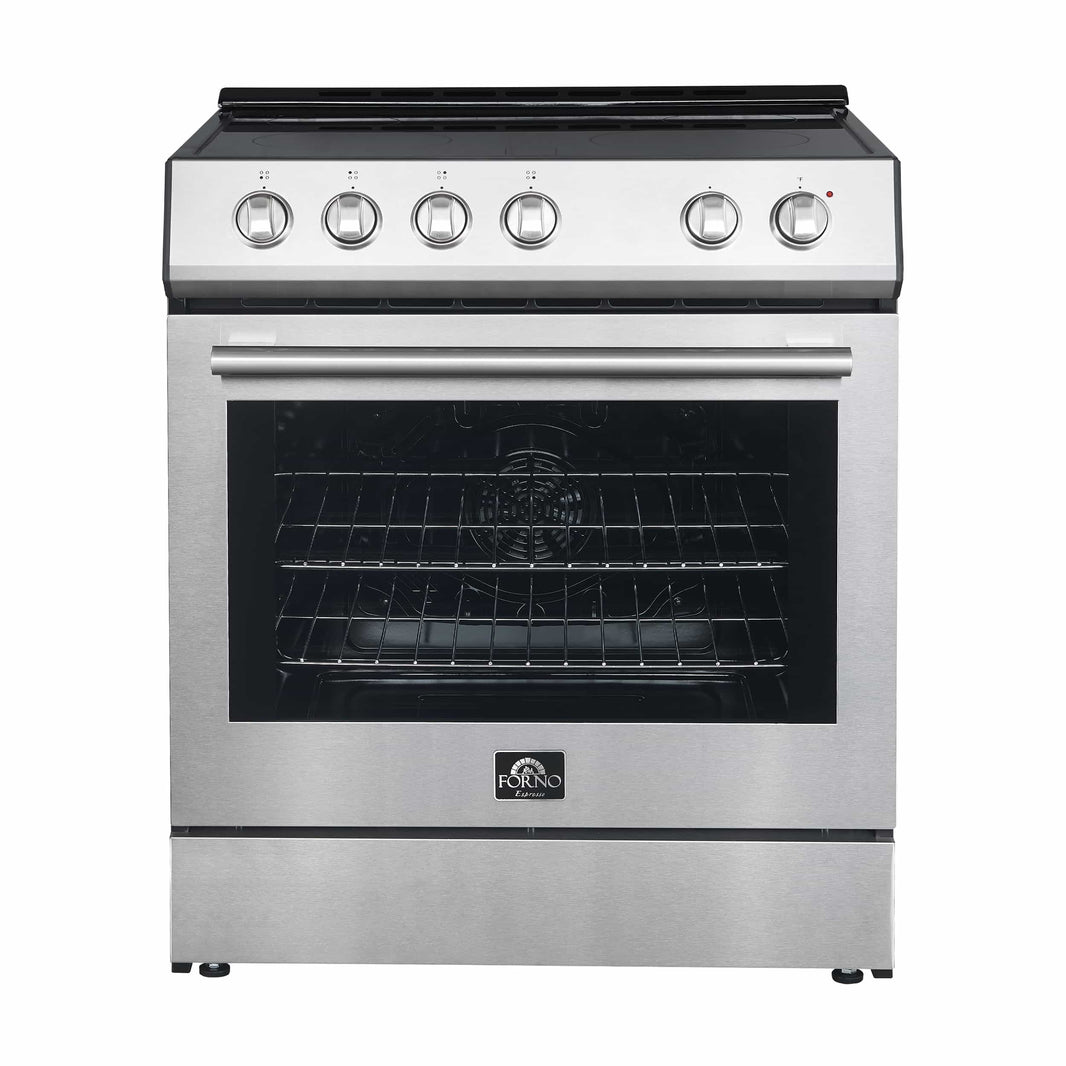 Forno Leonardo Espresso 30-Inch Electric Range with 5.0 cu. Ft. Electric Oven in Stainless Steel with Brass Trim (FFSEL6012-30)