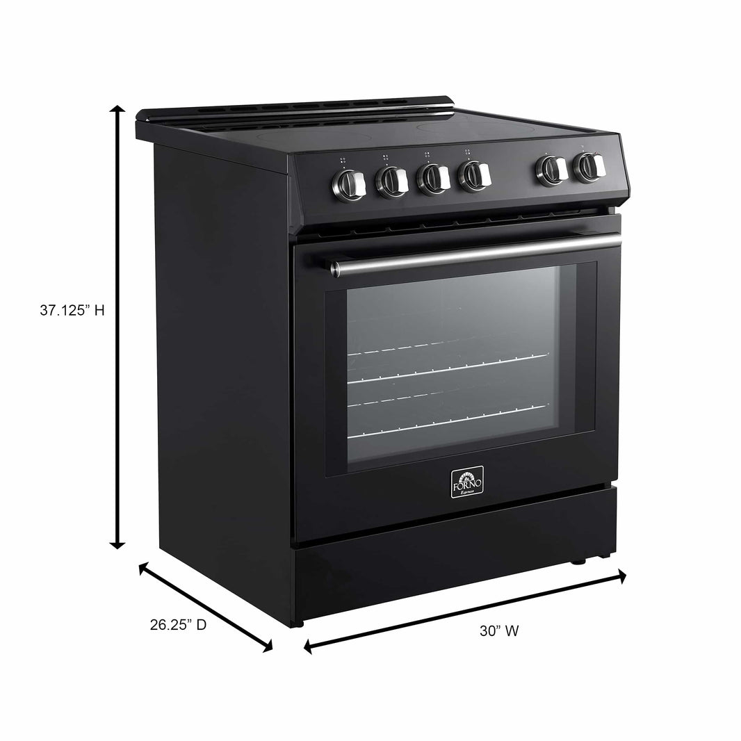 Forno Leonardo Espresso 30-Inch Electric Range with 5.0 cu. Ft. Electric Oven in Black with Brass Trim (FFSEL6012-30BLK)