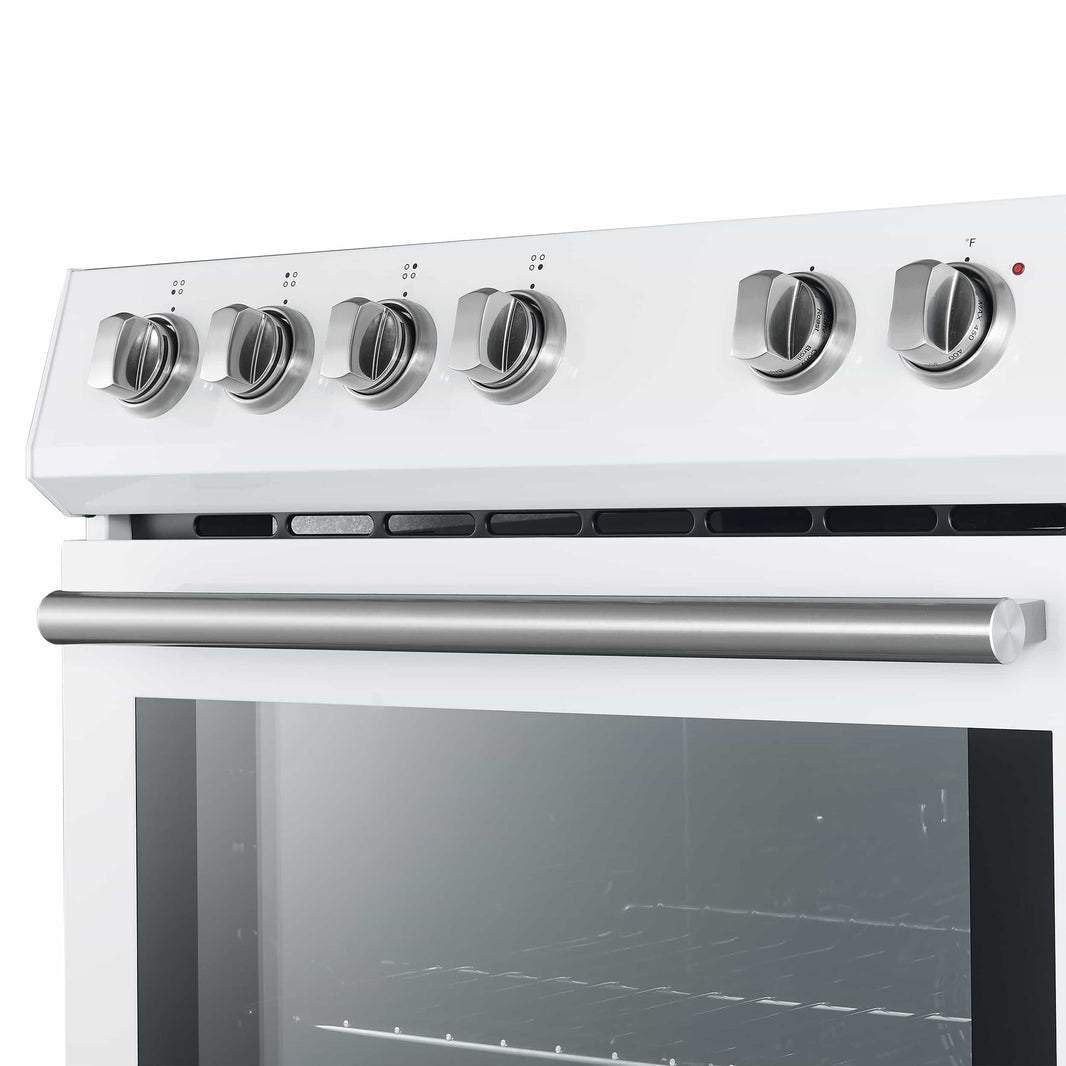 Forno Leonardo Espresso 30-Inch Electric Range with 5.0 cu. Ft. Electric Oven in White in Brass Trim (FFSEL6012-30WHT)