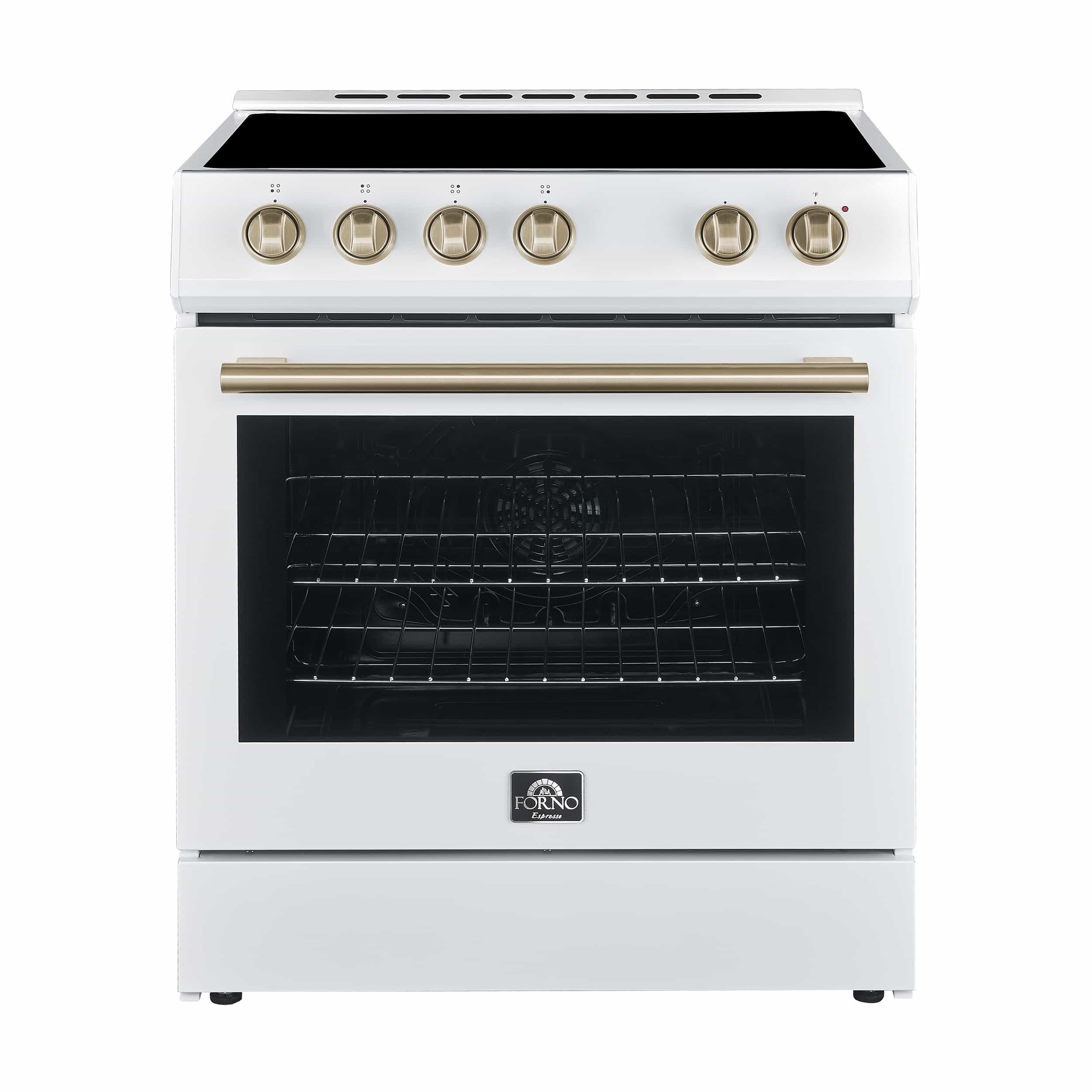 Forno Leonardo Espresso 30-Inch Electric Range with 5.0 cu. Ft. Electric Oven in White in Brass Trim (FFSEL6012-30WHT)