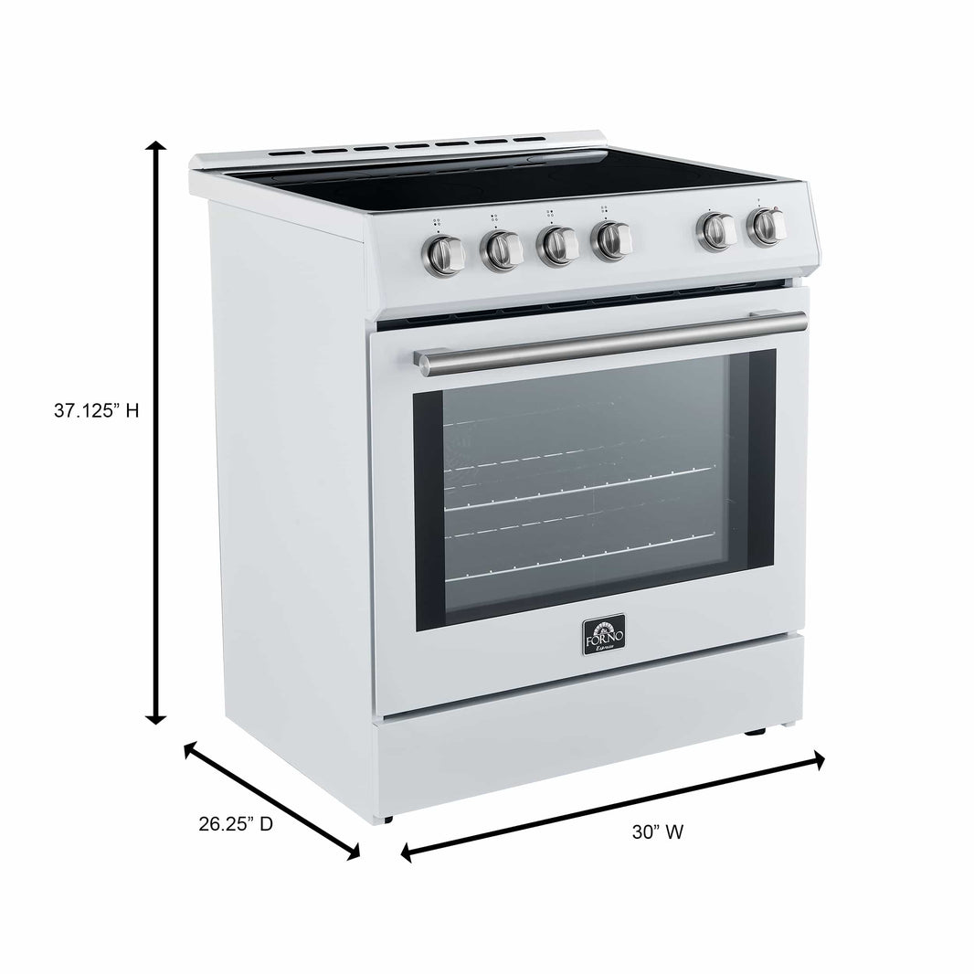 Forno Leonardo Espresso 30-Inch Electric Range with 5.0 cu. Ft. Electric Oven in White in Brass Trim (FFSEL6012-30WHT)