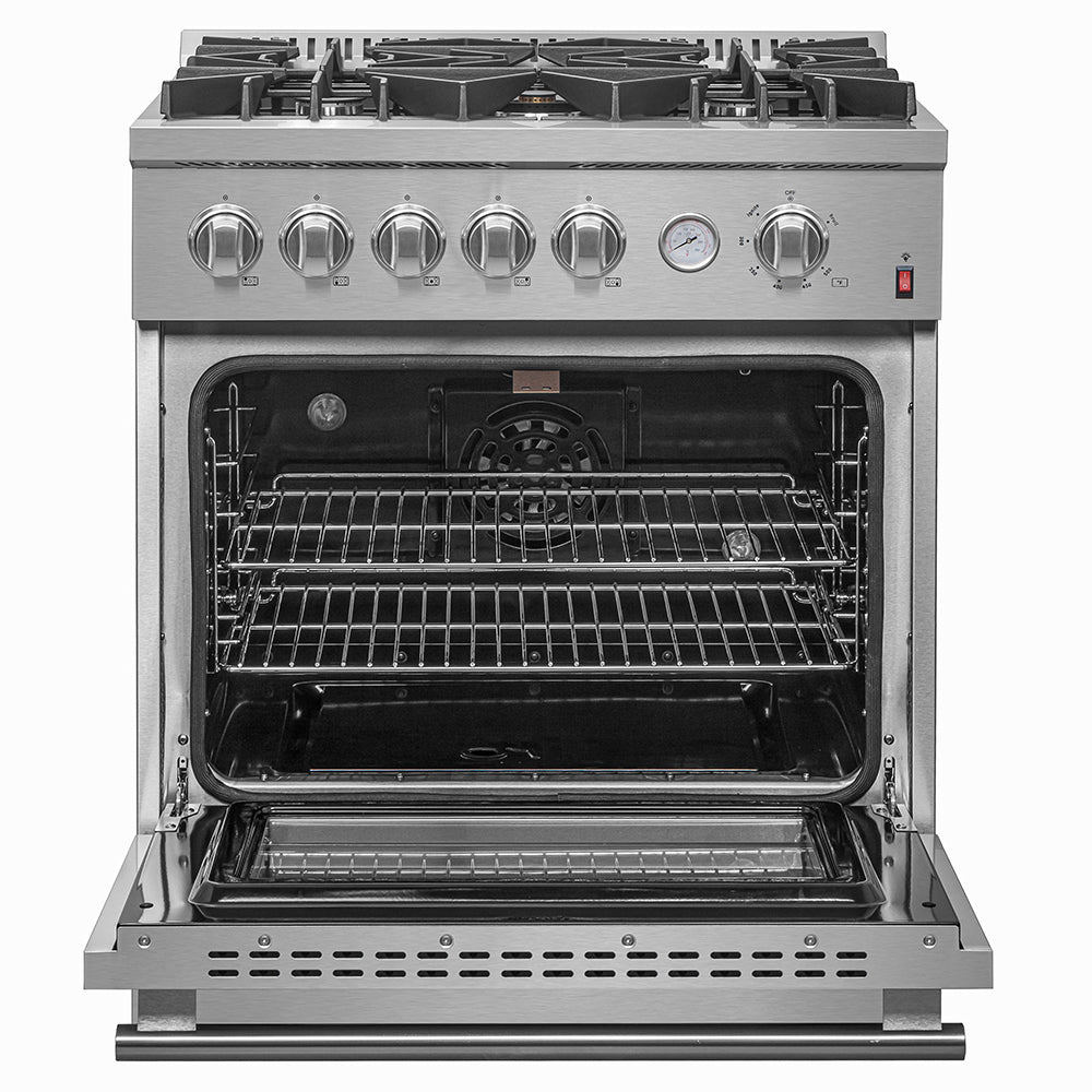 Forno Giovanni 30-inch Gas Range with 5 Gas Burners, 4.32 cu.ft. Convection Gas Oven with Temperature Gauge in Stainless Steel (FFSGS6274-30)