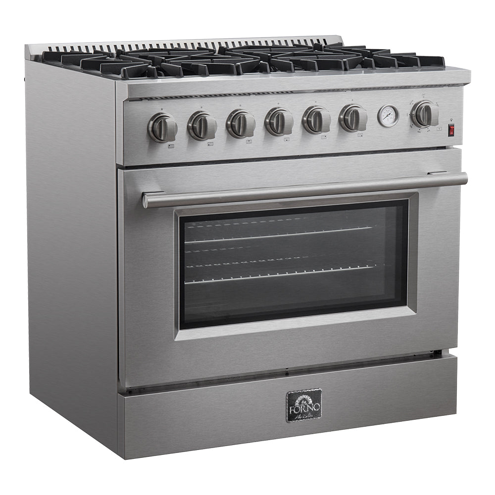 Forno Marco 36-Inch Gas Range 6 Gas Burners, 5.36 cu.ft. Convection Oven and Temperature Gauge in Stainless Steel (FFSGS6277-36)