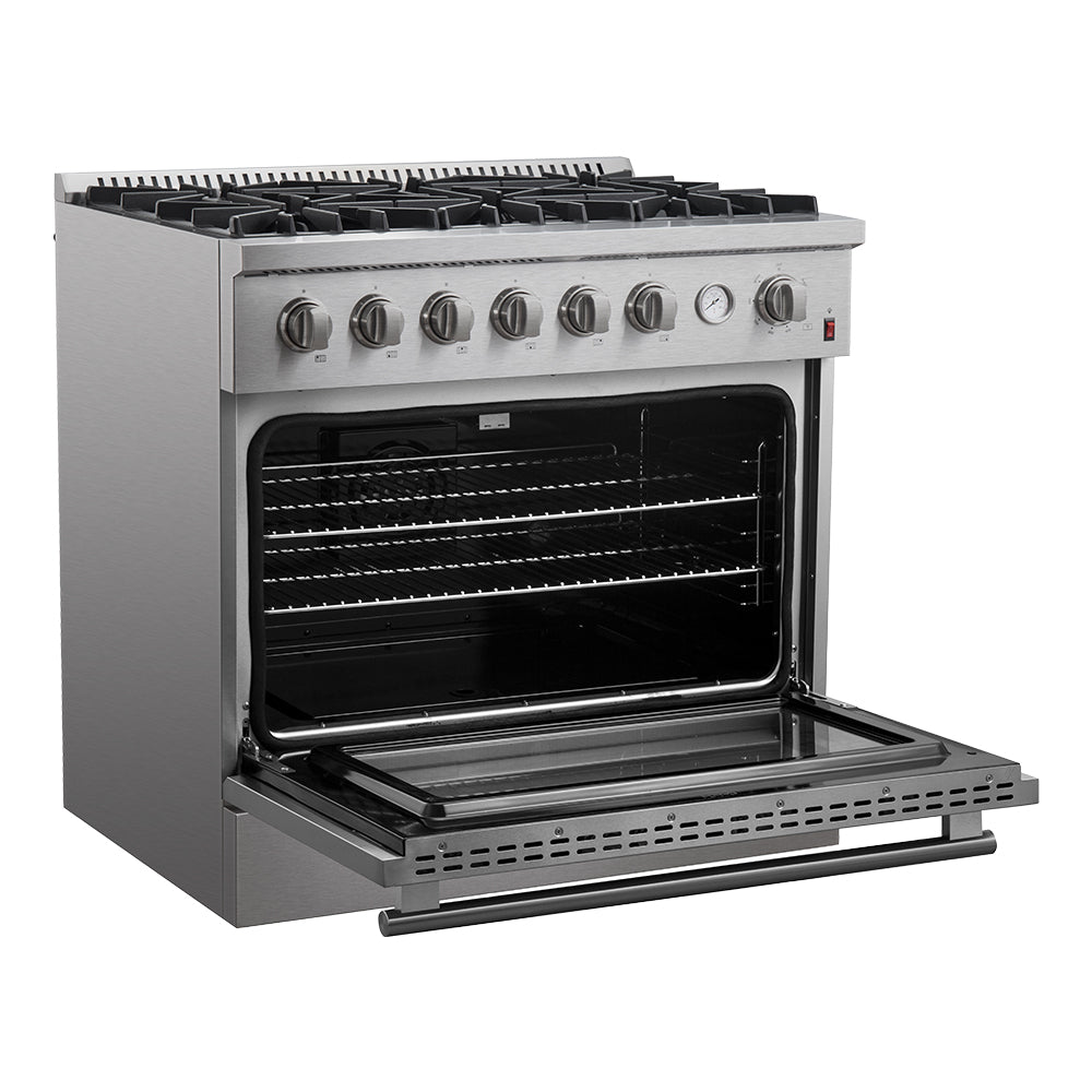 Forno Marco 36-Inch Gas Range 6 Gas Burners, 5.36 cu.ft. Convection Oven and Temperature Gauge in Stainless Steel (FFSGS6277-36)