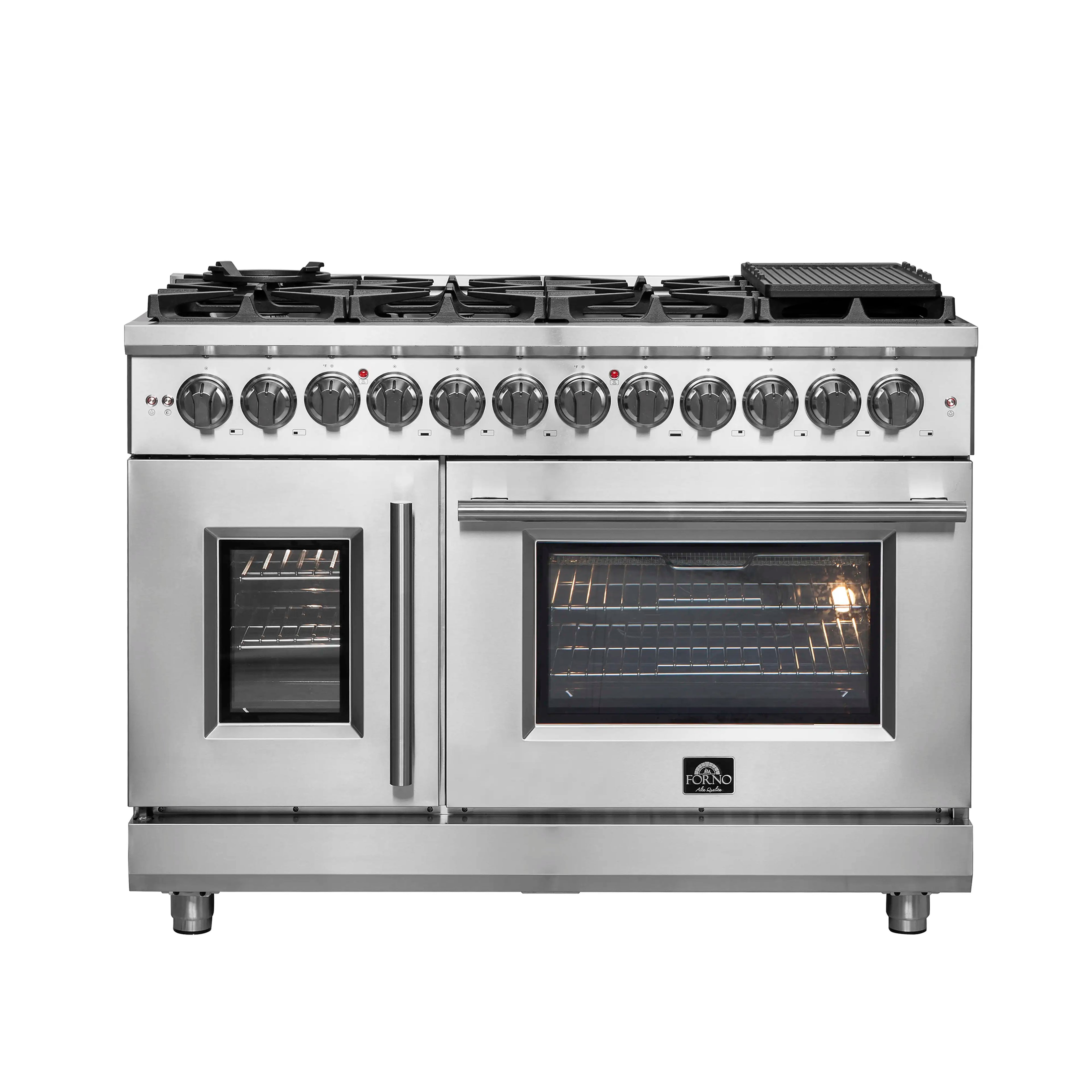 Forno Massimo 48-Inch Freestanding French Door Dual Fuel Range in Stainless Steel (FFSGS6325-48)