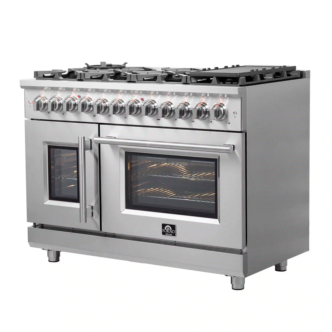 Forno Massimo 48-Inch Freestanding French Door Dual Fuel Range in Stainless Steel (FFSGS6325-48)