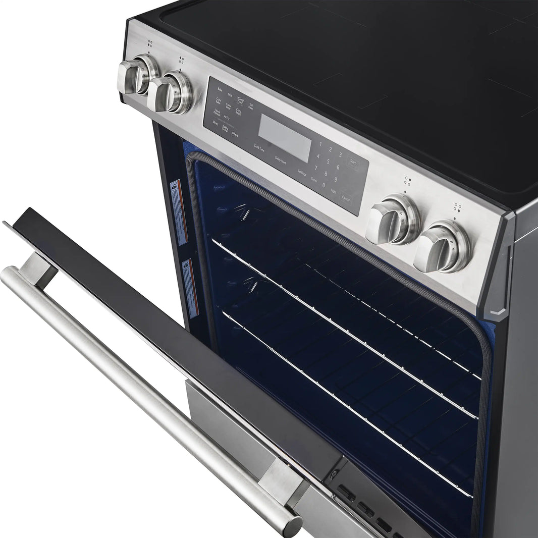 Forno Espresso Donatello 30-Inch Slide-In Induction Range in Stainless Steel with Antique Brass Handle (FFSIN0905-30)