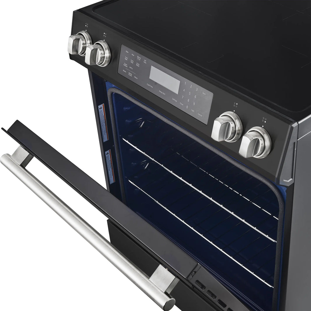 Forno Espresso Donatello 30-Inch Slide-In Induction Range in Black with Antique Brass Handle (FFSIN0905-30BLK)