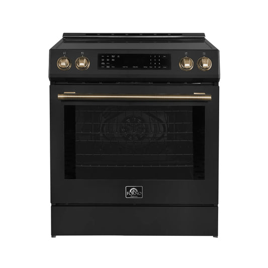 Forno Espresso Donatello 30-Inch Slide-In Induction Range in Black with Antique Brass Handle (FFSIN0905-30BLK)