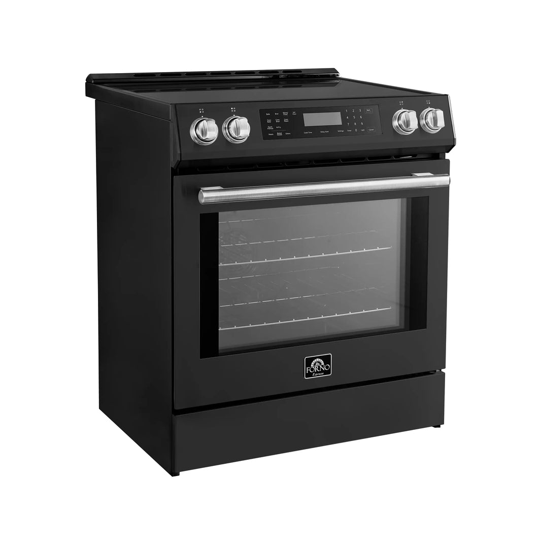 Forno Espresso Donatello 30-Inch Slide-In Induction Range in Black with Antique Brass Handle (FFSIN0905-30BLK)