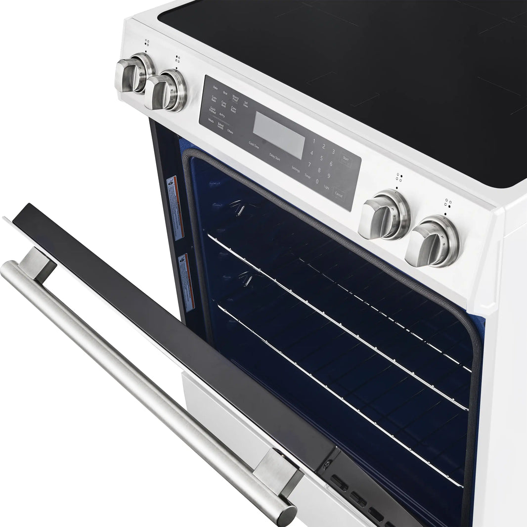 Forno Espresso Donatello 30-Inch Slide-In Induction Range in White with Antique Brass Handle (FFSIN0905-30WHT)