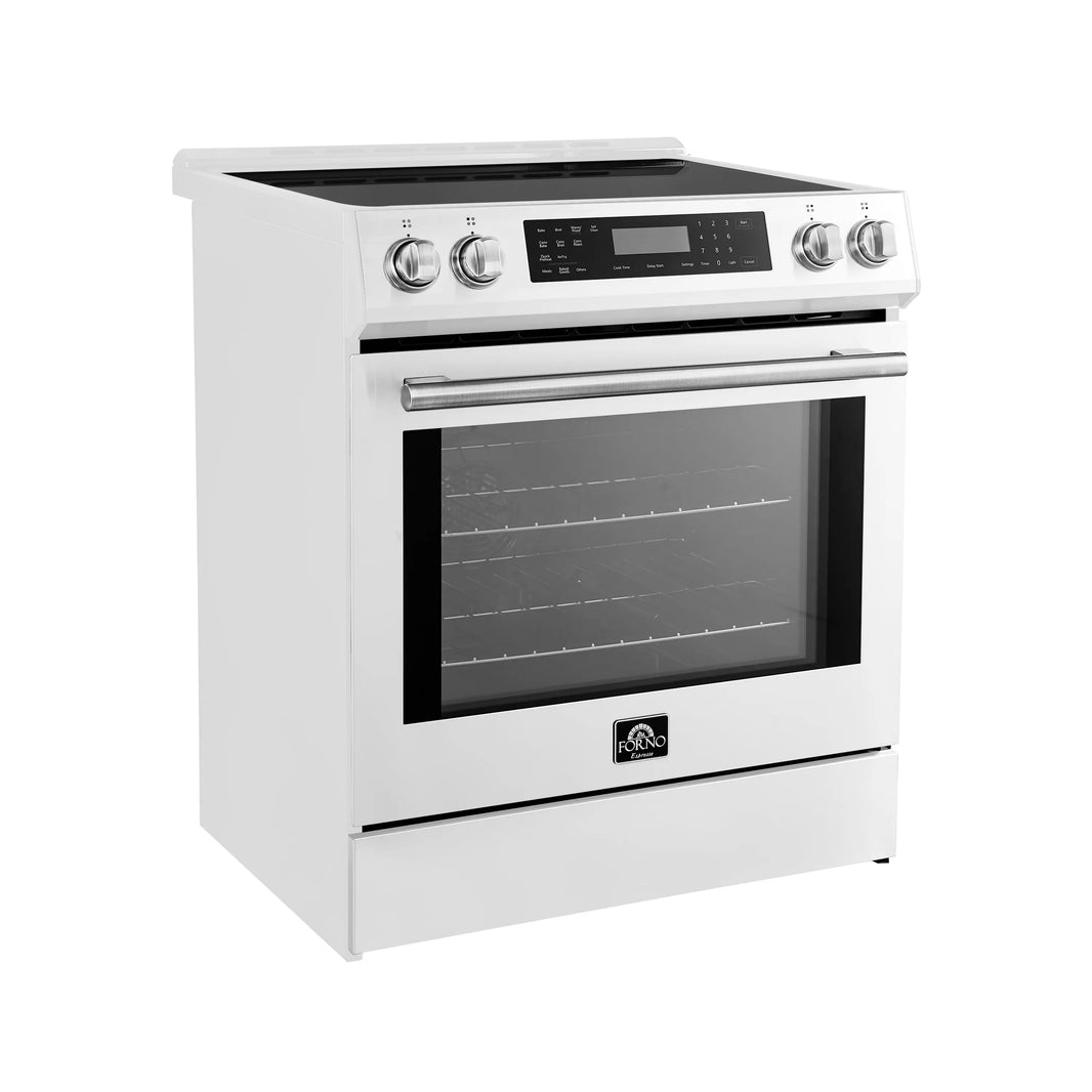 Forno Espresso Donatello 30-Inch Slide-In Induction Range in White with Antique Brass Handle (FFSIN0905-30WHT)