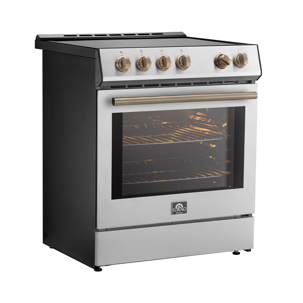 Forno Leonardo Espresso 30-Inch Induction Range in Stainless Steel with Brass Handle (FFSIN0982-30)