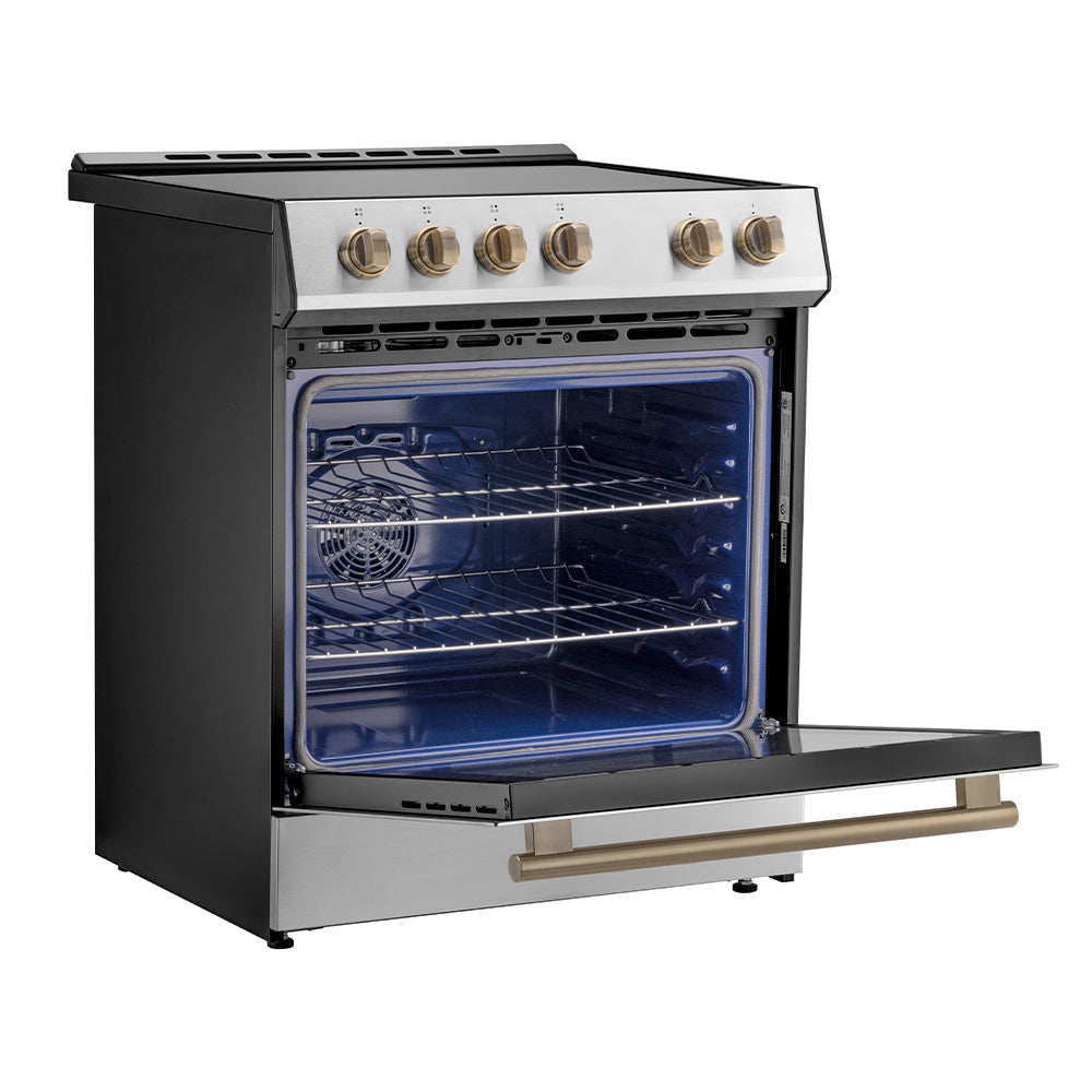 Forno Leonardo Espresso 30-Inch Induction Range in Stainless Steel with Brass Handle (FFSIN0982-30)