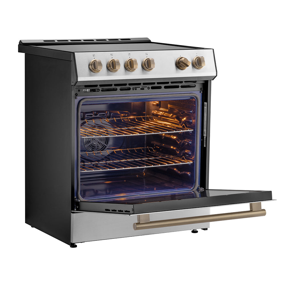 Forno Leonardo Espresso 30-Inch Induction Range in Stainless Steel with Brass Handle (FFSIN0982-30)