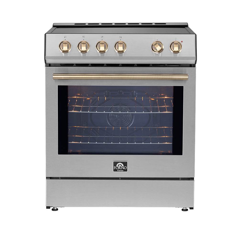 Forno Leonardo Espresso 30-Inch Induction Range in Stainless Steel with Brass Handle (FFSIN0982-30)