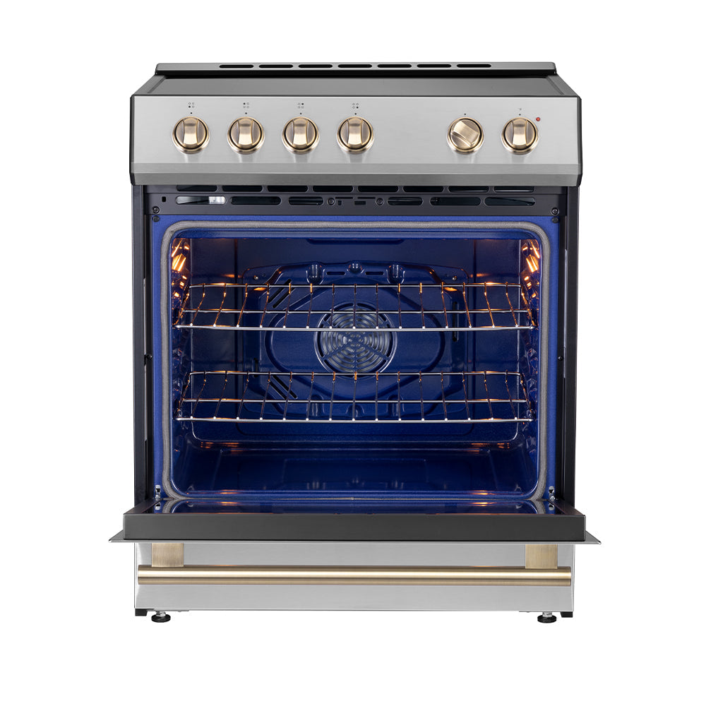 Forno Leonardo Espresso 30-Inch Induction Range in Stainless Steel with Brass Handle (FFSIN0982-30)