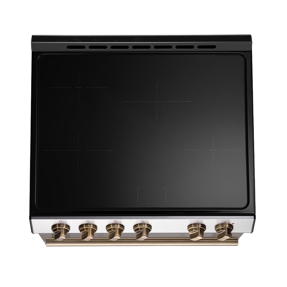 Forno Leonardo Espresso 30-Inch Induction Range in Stainless Steel with Brass Handle (FFSIN0982-30)