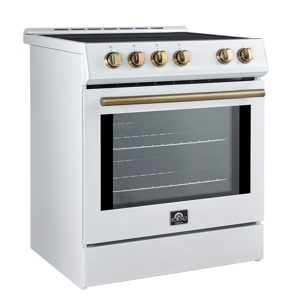 Forno Leonardo Espresso 30-Inch Slide-In White Induction Range with Brass Trim (FFSIN0982-30WHT)