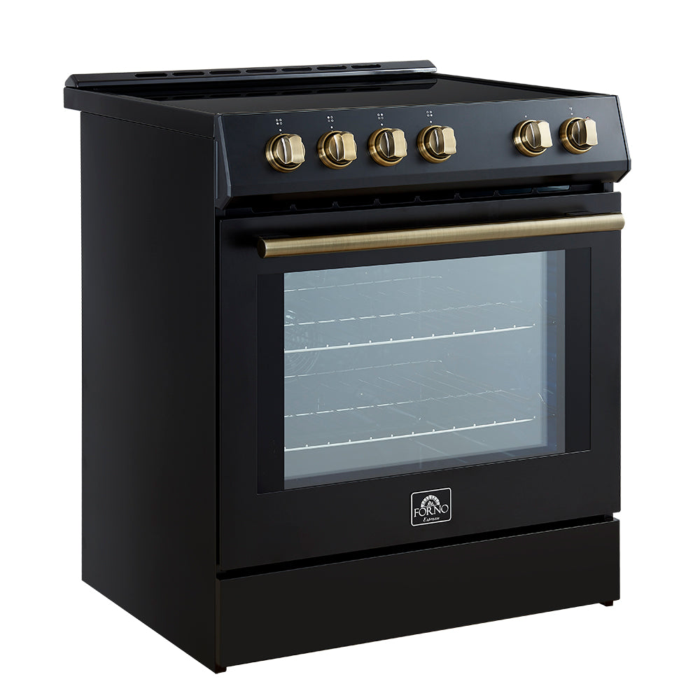 Forno Leonardo Espresso 30-Inch Slide-In Black Induction Range with Brass Trim (FFSIN0982-30BLK)