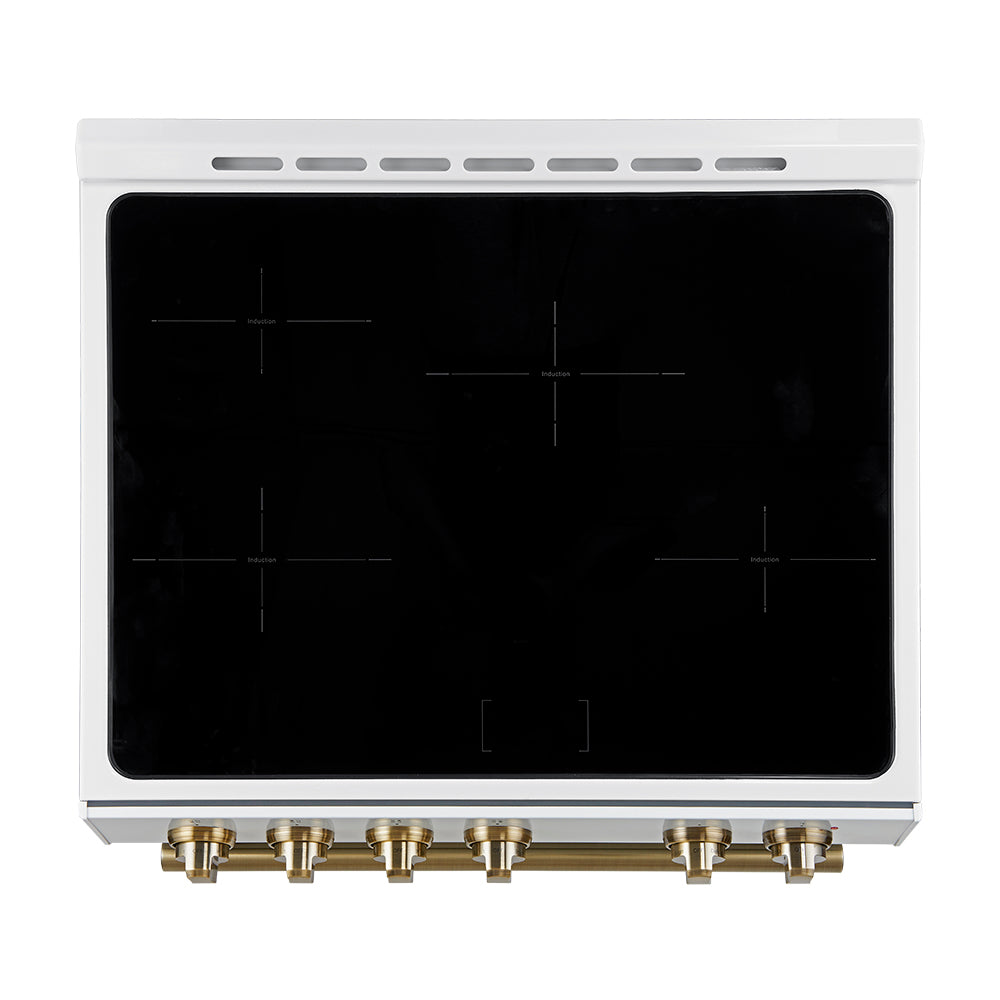 Forno Leonardo Espresso 30-Inch Slide-In White Induction Range with Brass Trim (FFSIN0982-30WHT)