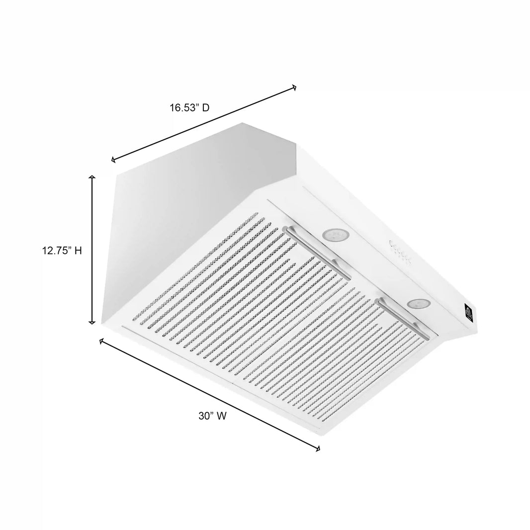 Forno Bari Espresso 30-Inch 400 CFM Under Cabinet Range Hood in White with Brass Handle (FRHUC5255-30WHT)