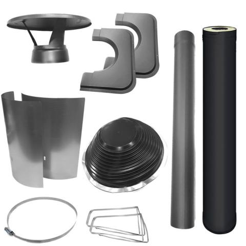 Harvia Chimney & Assembly Kit, Barrel, Flat Roof Black (WHP1000500M-PKG)