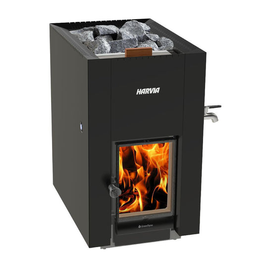 Harvia Linear 22 GreenFlame ES 15.7kW Wood Sauna Stove w/ Water Tank (WKLI22GESM)