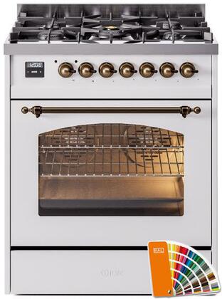 ILVE Nostalgie II 30-Inch Dual Fuel Freestanding Range in Custom RAL with Bronze Trim (UP30NMPRAB)