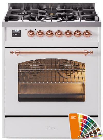 ILVE Nostalgie II 30-Inch Dual Fuel Freestanding Range in Custom RAL with Copper Trim (UP30NMPRAP)