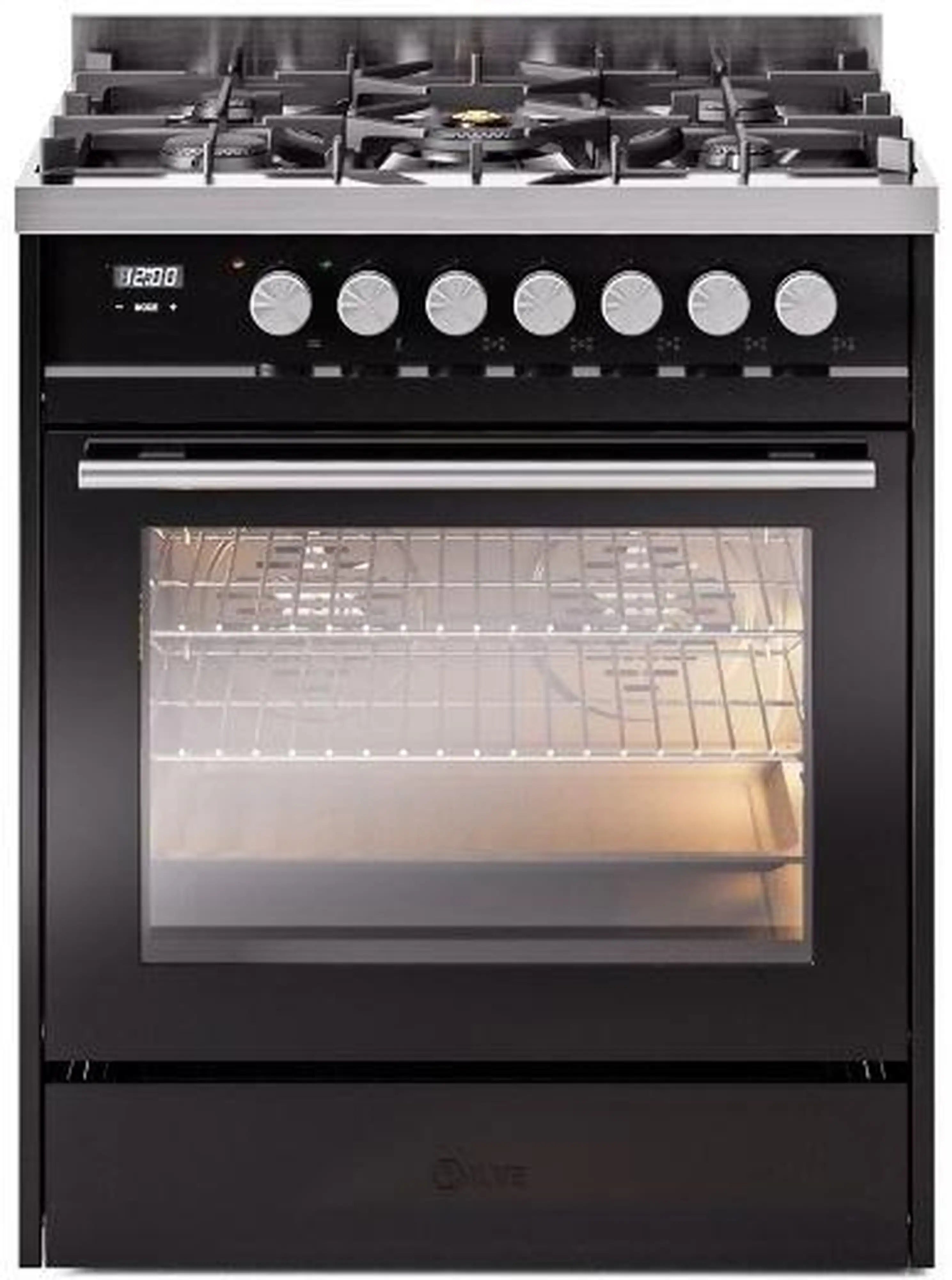 ILVE Professional Plus II 30-Inch Dual Fuel Range with 5 Burners in Glossy Black (UP30WMPBK)