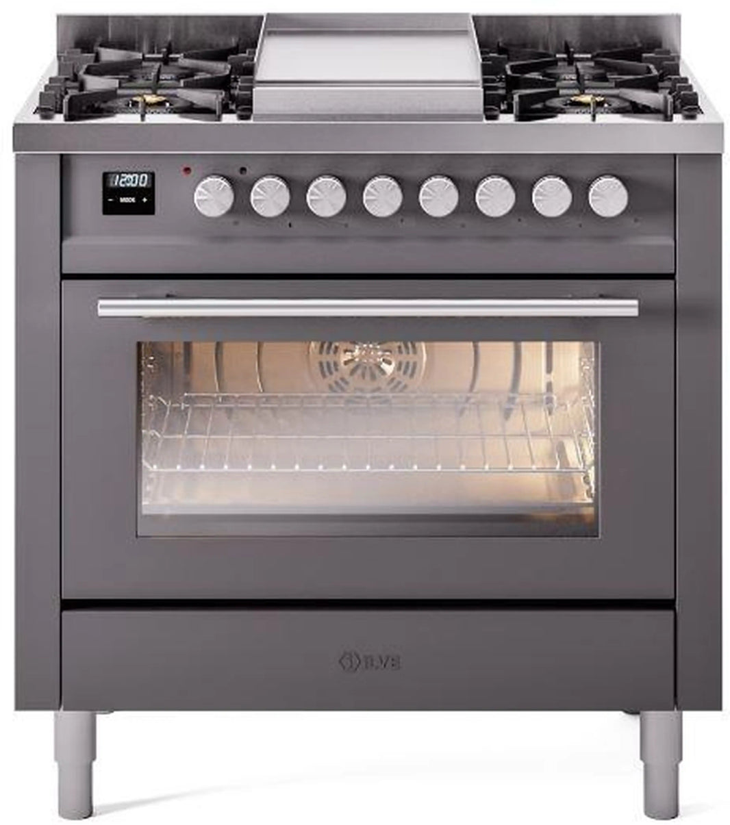 ILVE Professional Plus II 36-Inch Freestanding Dual Fuel Range with 6 Sealed Burner in Matte Graphite (UP36FWMPMG)