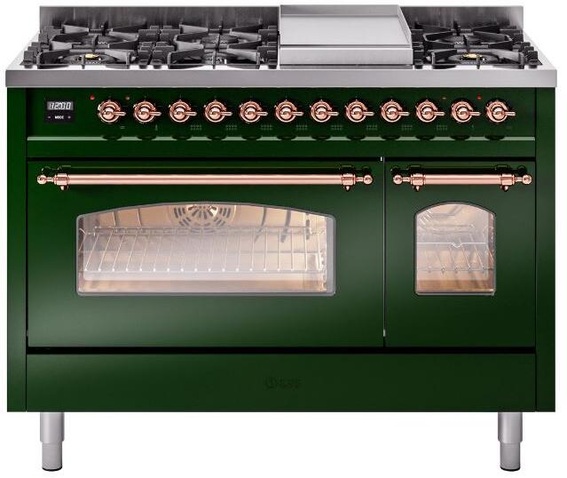 ILVE Nostalgie II 48-Inch Dual Fuel Freestanding Range in Emerald Green with Copper Trim (UP48FNMPEGP)