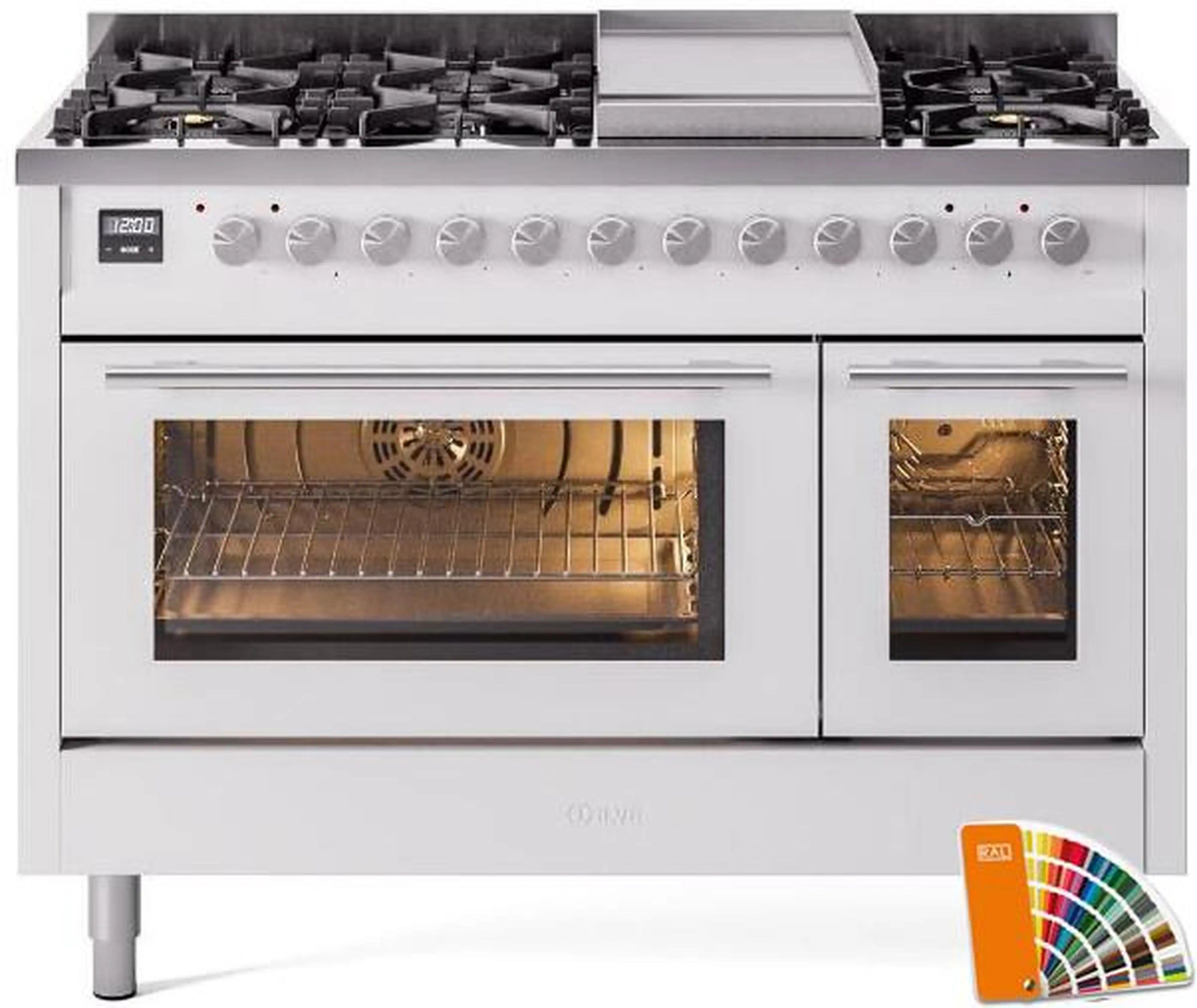 ILVE 48-Inch Professional Plus II Freestanding Dual Fuel Range with 8 Sealed Burner in Custom RAL (UP48FWMPRA)