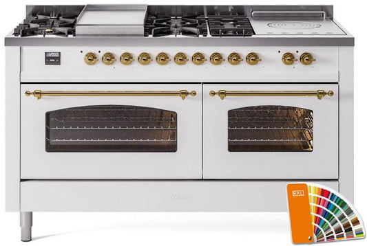 ILVE Nostalgie II 60-Inch Dual Fuel Freestanding Range in Custom RAL with Brass Trim (UP60FSNMPRAG)