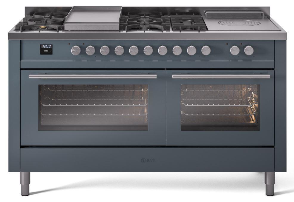 ILVE 60-Inch Professional Plus II Freestanding Dual Fuel Range with 7 Gas Burner in Blue Grey (UP60FSWMPBG)