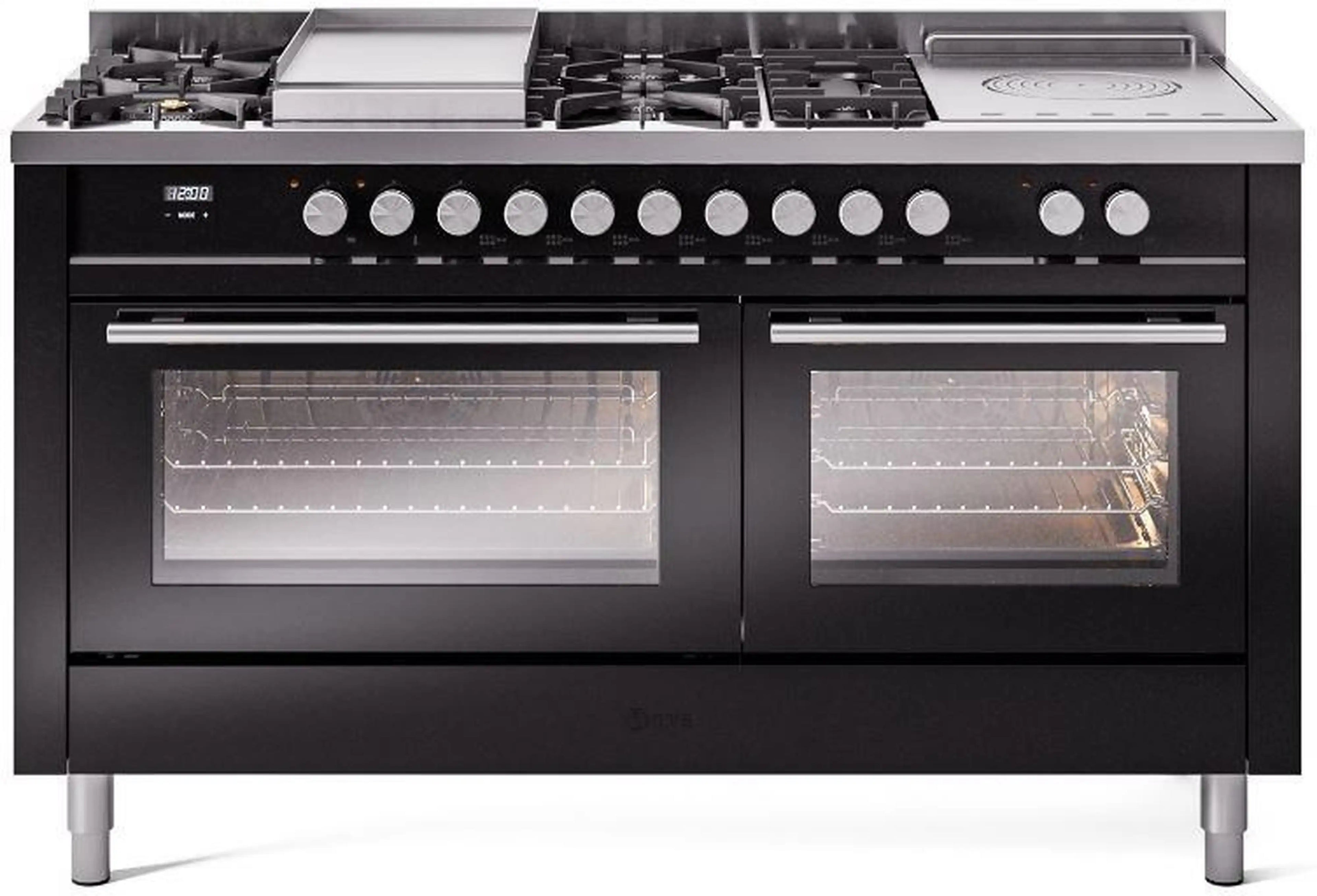 ILVE 60-Inch Professional Plus II Freestanding Dual Fuel Range with 7 Gas Burner in Glossy Black (UP60FSWMPBK)