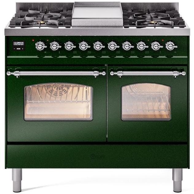 ILVE Nostalgie II 40-Inch Dual Fuel Freestanding Range in Emerald Green with Chrome Trim (UPD40FNMPEGC)