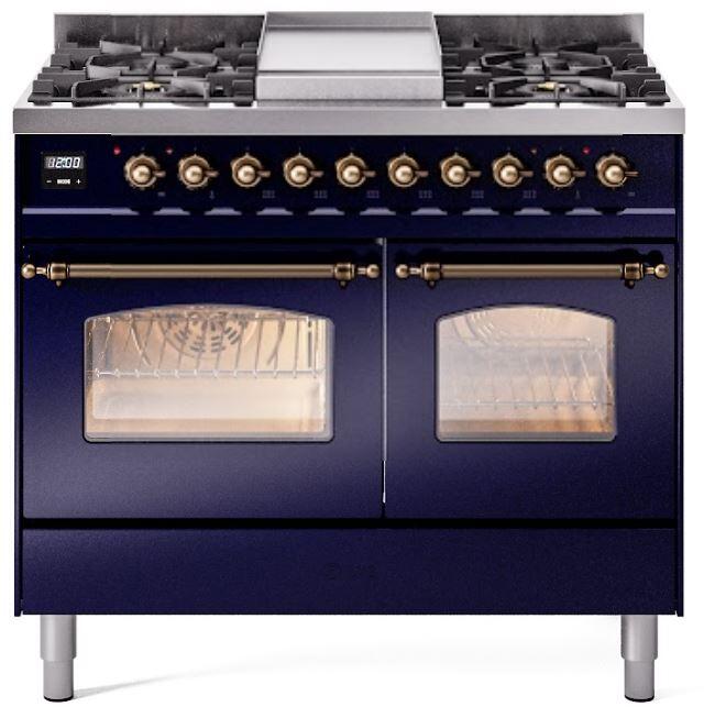 ILVE Nostalgie II 40-Inch Dual Fuel Freestanding Range in Midnight Blue with Bronze Trim (UPD40FNMPMBB)