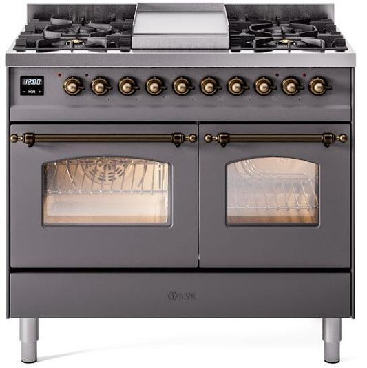 ILVE Nostalgie II 40-Inch Dual Fuel Freestanding Range in Matte Graphite with Bronze Trim (UPD40FNMPMGB)