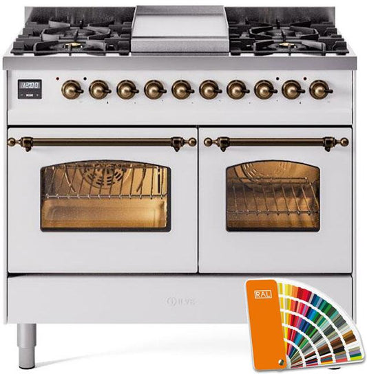 ILVE Nostalgie II 40-Inch Dual Fuel Freestanding Range in Custom RAL with Bronze Trim (UPD40FNMPRAB)