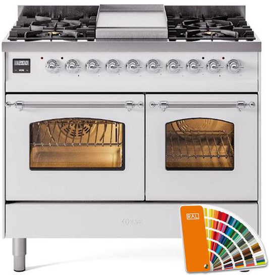 ILVE Nostalgie II 40-Inch Dual Fuel Freestanding Range in Custom RAL with Chrome Trim (UPD40FNMPRAC)