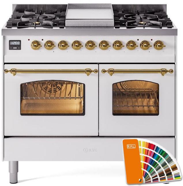 ILVE Nostalgie II 40-Inch Dual Fuel Freestanding Range in Custom RAL with Brass Trim (UPD40FNMPRAG)