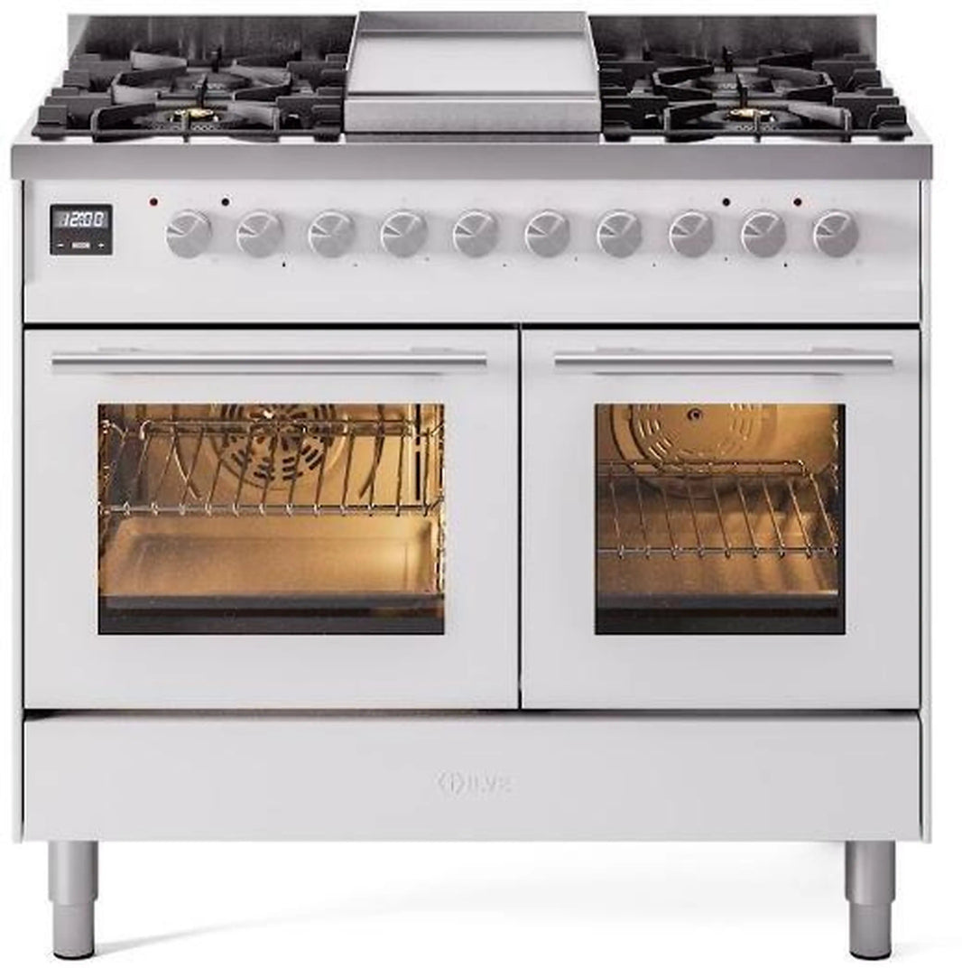 ILVE Professional Plus II 40-Inch Freestanding Dual Fuel Range with 6 Sealed Burner in White (UPD40FWMPWH)