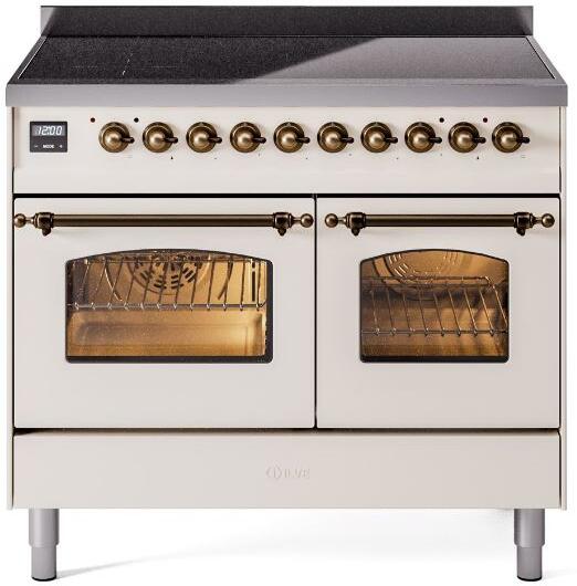 ILVE Nostalgie II 40-Inch Freestanding Electric Induction Range in Antique White with Bronze Trim (UPDI406NMPAWB)