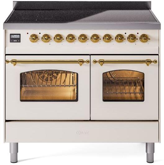 ILVE Nostalgie II 40-Inch Freestanding Electric Induction Range in Antique White with Brass Trim (UPDI406NMPAWG)