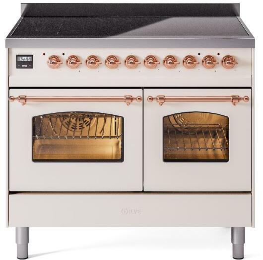 ILVE Nostalgie II 40-Inch Freestanding Electric Induction Range in Antique White with Copper Trim (UPDI406NMPAWP)