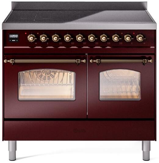 ILVE Nostalgie II 40-Inch Freestanding Electric Induction Range in Burgundy with Bronze Trim (UPDI406NMPBUB)