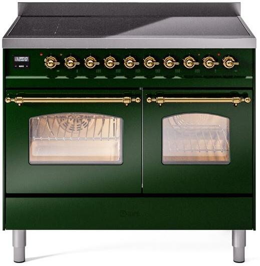 ILVE Nostalgie II 40-Inch Freestanding Electric Induction Range in Emerald Green with Brass Trim (UPDI406NMPEGG)