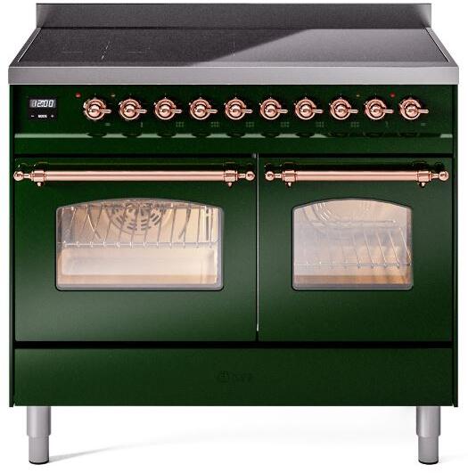 ILVE Nostalgie II 40-Inch Freestanding Electric Induction Range in Emerald Green with Copper Trim (UPDI406NMPEGP)